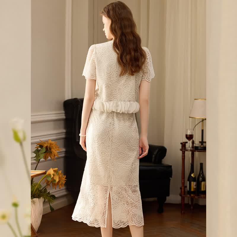 Bailuyu Women's Embroidered Lace Two-Piece Set
