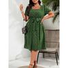 Summer Large Size Retro Polka Dot Dress Women Elegant Slim Waist Cinched Lace Up Square Neck Party Dress Fashion Elegant Sweet Casual Holiday Dresses