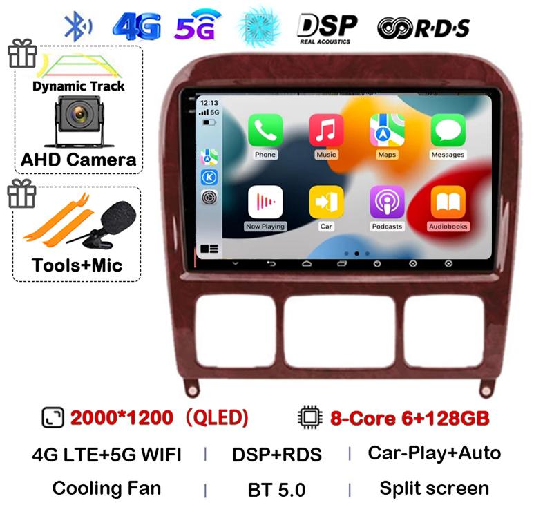 Android 14 Carplay Auto Car Stereo Radio For Mercedes Benz S-Class S Class W220 VV220 1998-2005 Mutimedia Player GPS Navigation