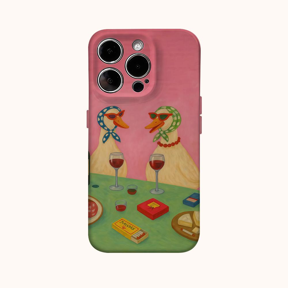 Pink Duck Wine Tasting Phone Case for IPhone 16 15 14 13 12 11 X XS XR XSMAX 7 8 Pro Max Plus Double-layer Back Cover