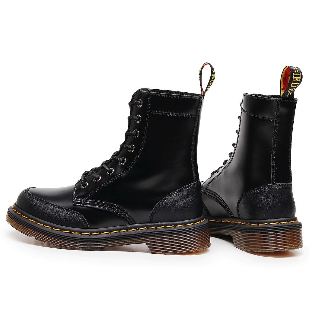 High-top 1460 Tooling Boots Women's Splicing Hard Leather Open-edged Bead Short Boots Men's and Women's Glossy Leather Boots Round-head Locomotive Sho