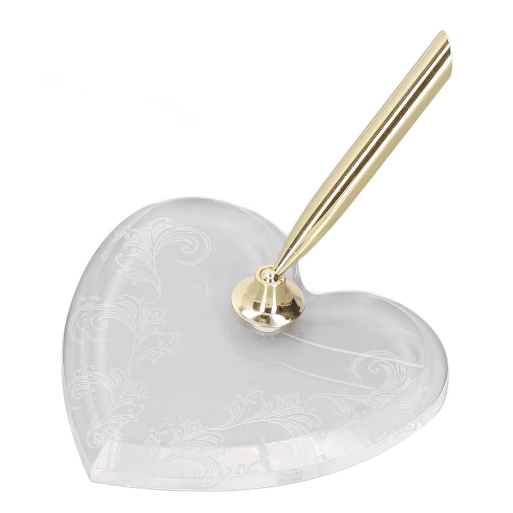 Insertion Pen Holder Simple Gold Heart Shaped Base Transparent Acrylic Pen Funnel Base for Business