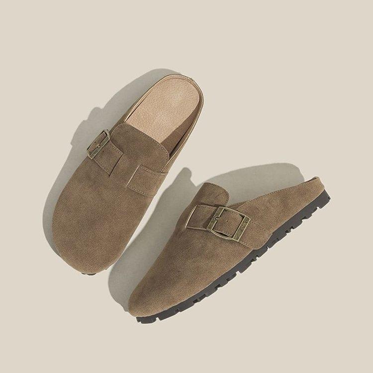 Spring soft leather bag head tow Birkenstocks new home large size outer thick-soled slippers 35 хаки