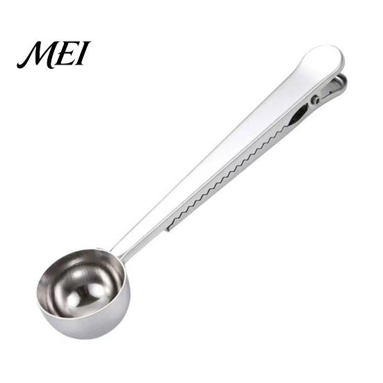 Dual-purpose Spoon And Bag Clip 2 in 1 Clip, Stainless Steel Measuring Precise Capacity Scoop, Multifunctional Powder Sealer for Milk Coffee, Airtight серебряный