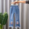 2-13 Years Kids Girls Blue Jeans Elastic Waist Flare Pants
