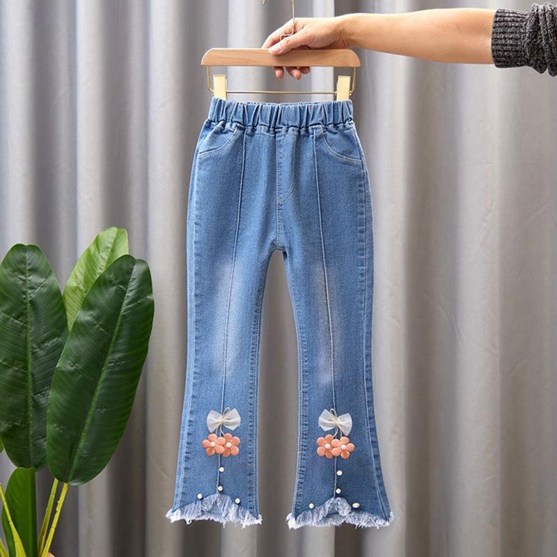 2-13 Years Kids Girls Blue Jeans Elastic Waist Flare Pants