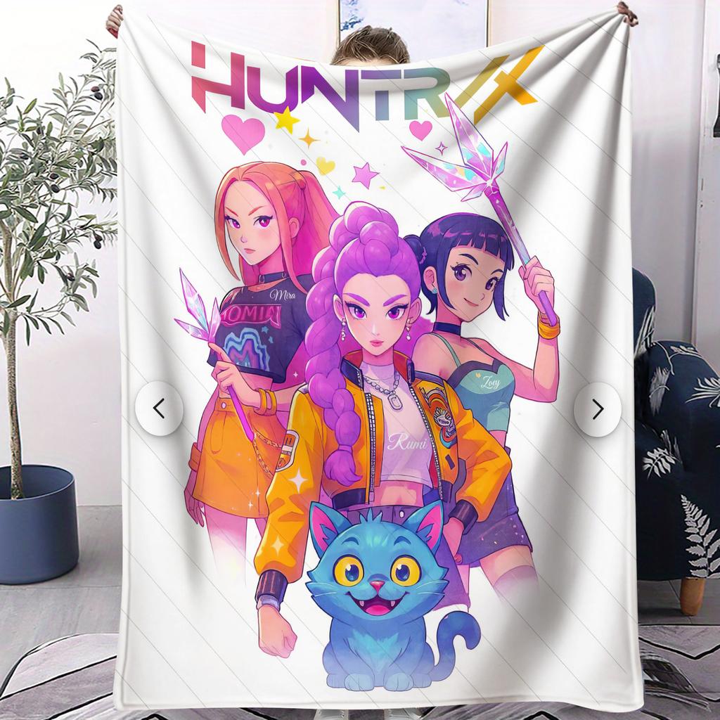 HUNTRIX KPOP Demon Hunters Anime Blanket Cover Flannel Throw Blankets Airplane Travel Portable Ultra-Soft Warm Sleeping Blanket
