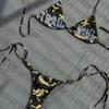 Cross Border Europe and America 2026 Summer New Camouflage Spicy Girl Hanging Neck Letter Printed Iron Circle Fashion Bikini Set
