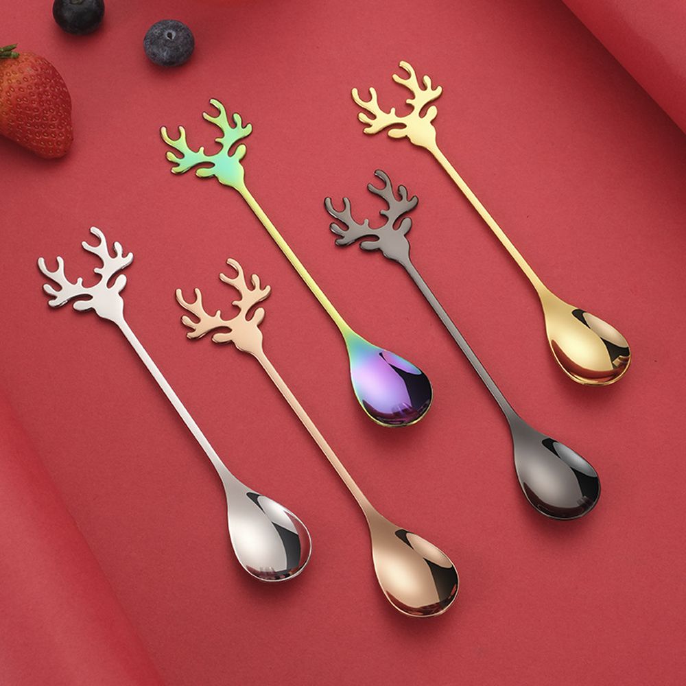 Tableware Stirring Spoon Christmas Deer Head Christmas Spoons Xmas Antlers Tea Scoop Coffee Scoops