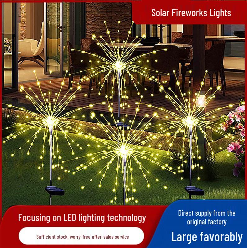 Solar LED Fireworks String Lights - Copper Wire Lights for Christmas, Festival, Courtyard, and Lawn Decor.