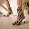 Fashion European and American Sexy Color Block Fashion Boots Pointed Toe Stiletto Heel Women's Boots Side Zipper Snake Pattern