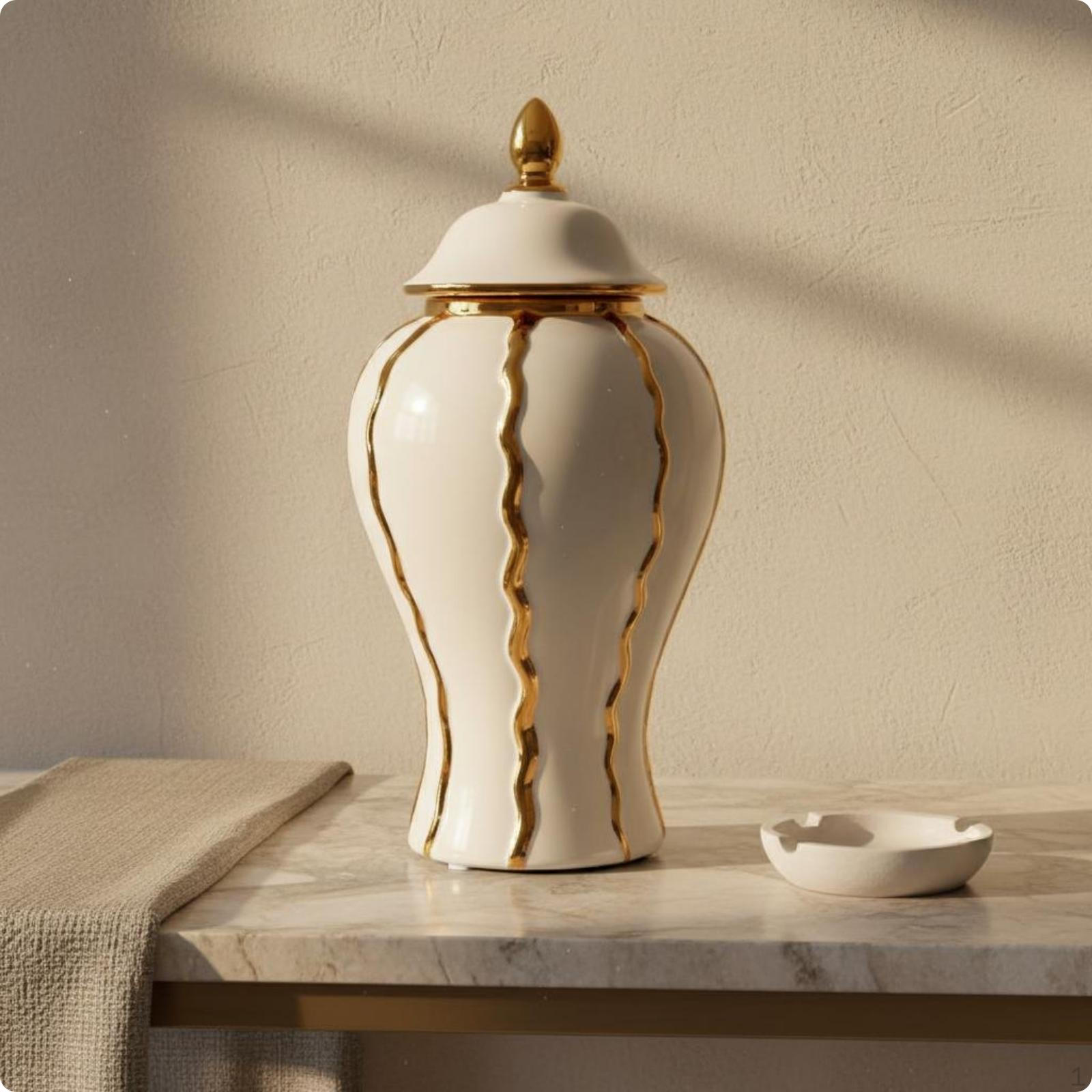 Lidded Ceramic Jar Domed Lid Decorative Finial Peak & Dwelling Decor S