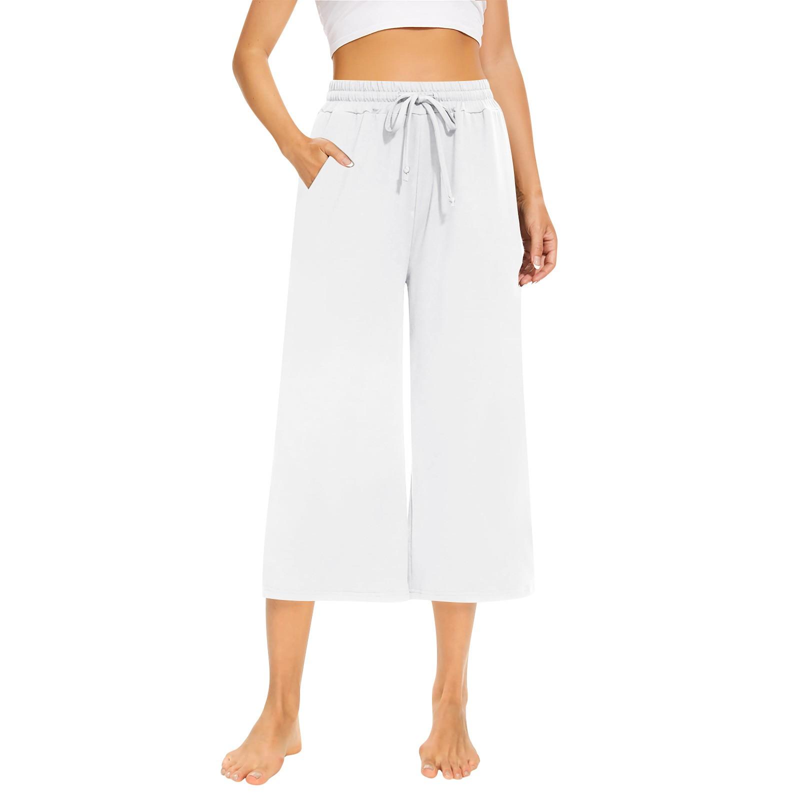 

Женские свободные укороченные брюки, широкие брюки для йоги на шнурке, удобные брюки с карманами S белый