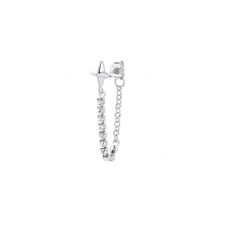 Exquisite Zircon Four-Point Star Earrings, Tide Temperament Long Fringed Cross Meteor Earrings
