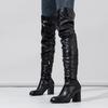 Fashion Liyke High Quality Soft Cozy Pleated Leather Women Over The Knee Boots Fashion Zip Round Toe Chunky Square Heels Motorcycle Shoe