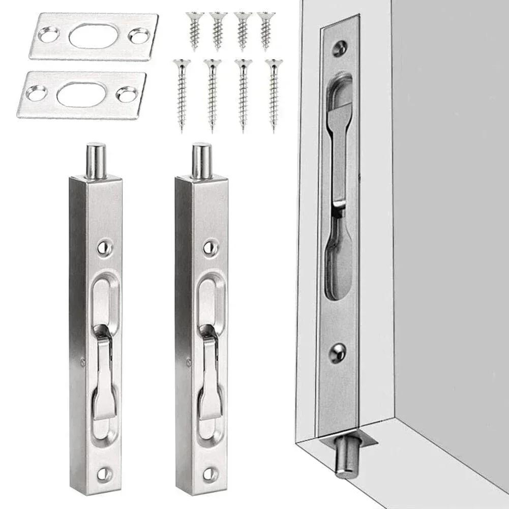 2 Pcs Door Bolt Lock Invisible Bolt Latch Lock Tiandi Concealed Door Latch Stainless Steel Home Safety Anti-theft Hardware