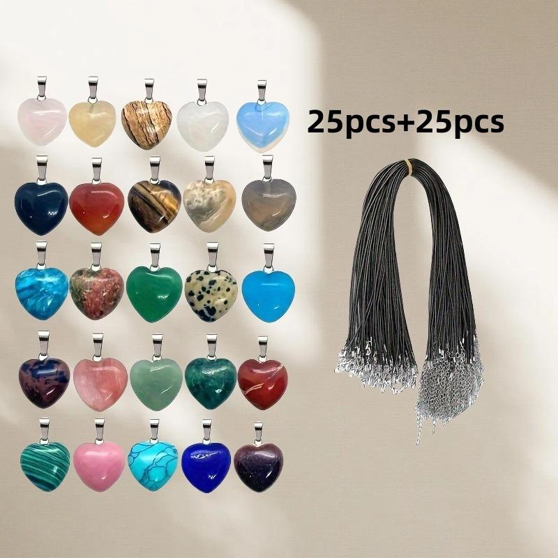 

Набор из 50 шт. подвесок в виде кристальных сердец смешанных цветов с черным кожаным ожерельем - для изготовления украшений своими руками, идеальный выбор для ежедневного подарка 25 pendants + 25 necklaces