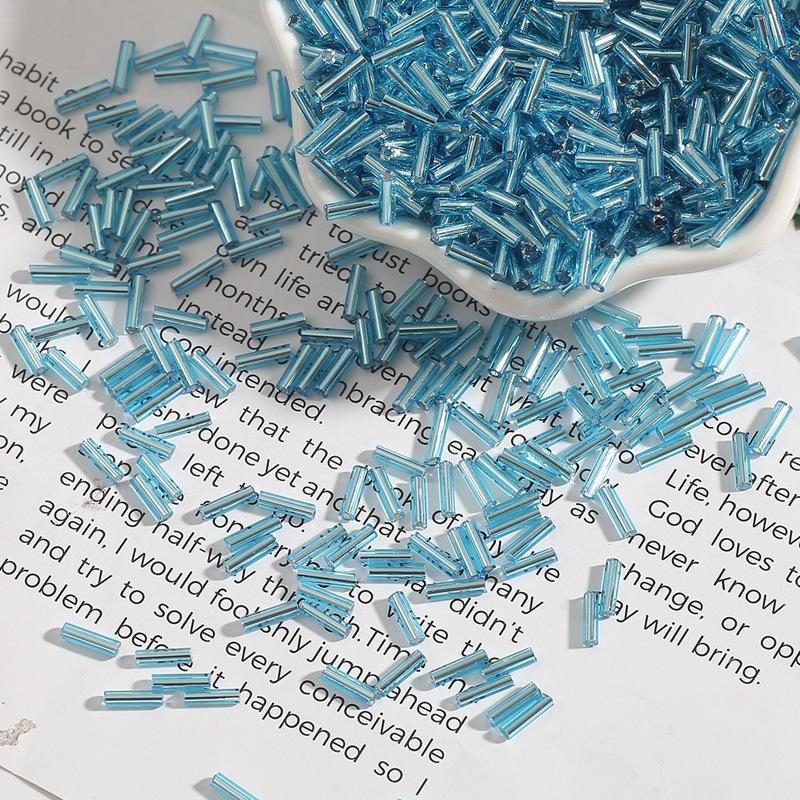 Silver-Filled 2x7mm Rice Tube Glass Beads for Handmade DIY Jewelry and Clothing Accessories