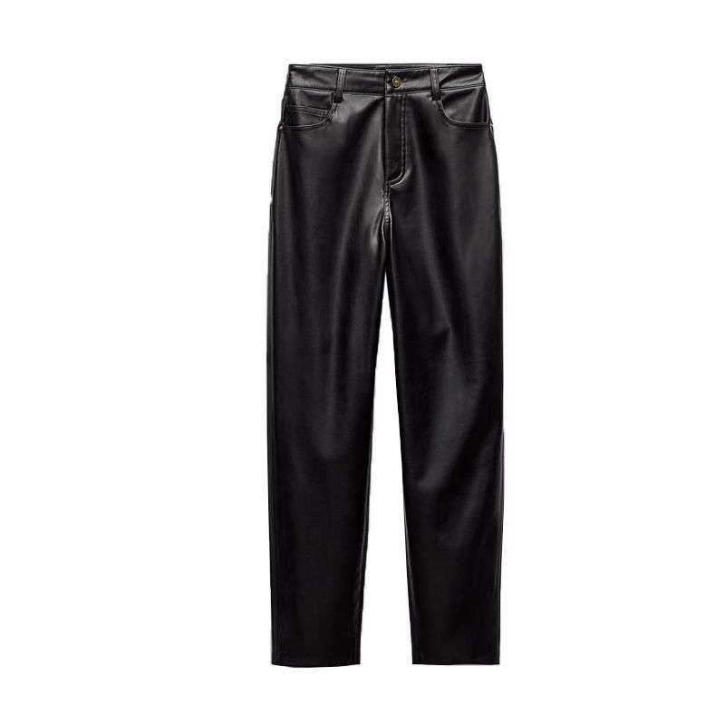 Spring New Arrival Pu Tapered Casual Pants Imitation Leather Loose Comfortable Edition Type High Waist Straight-Leg Pants 4387285