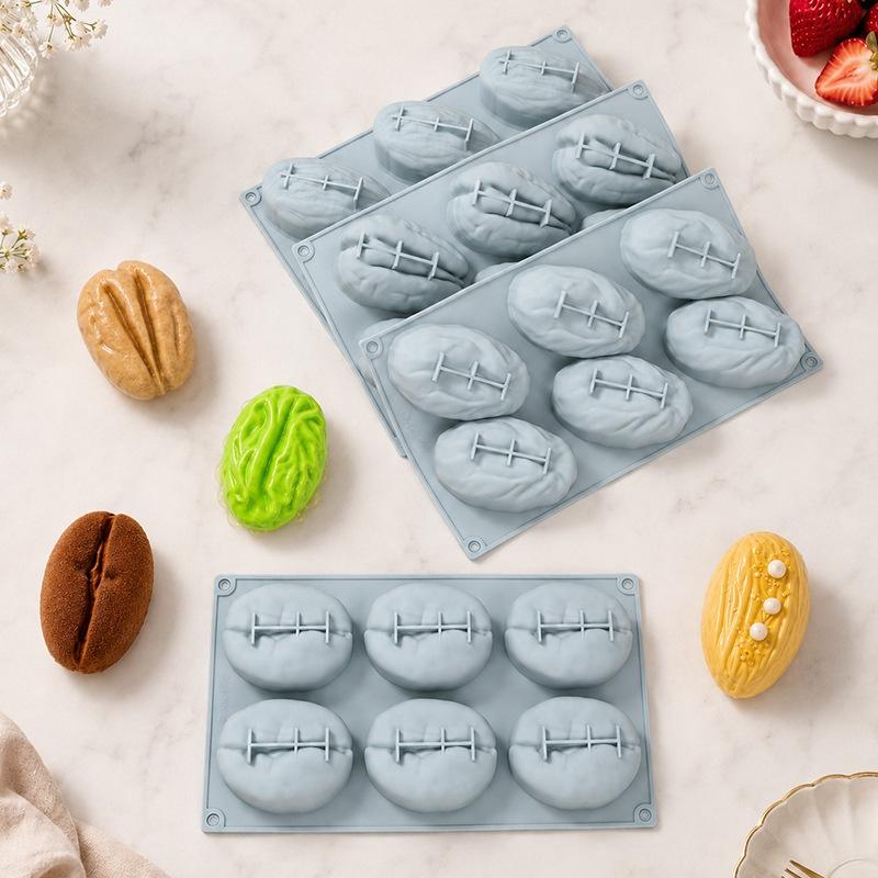 Silicone 6Cell Cake Mold Pistachio Pecan Coffee Bean Design For Chocolate Mousse Baking Kitchen Party Reusable Tray