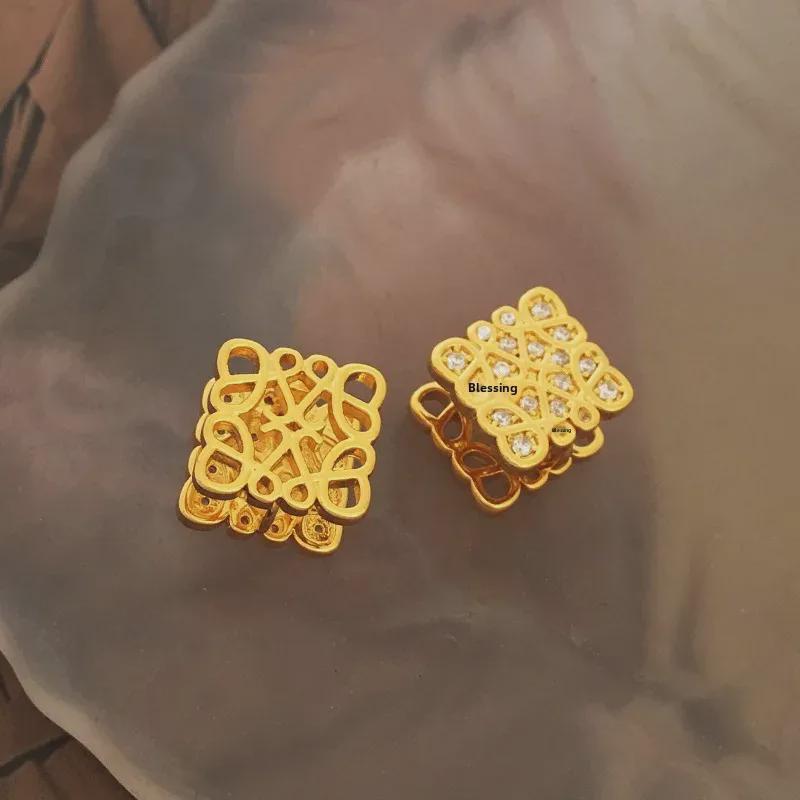 Copper-Plated Gold European & American Palace-Style Double-Sided Earrings with Hollow Zircon Design (1960)