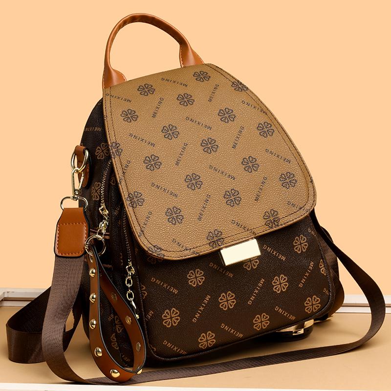 Multi-Function Backpack Women's Large Capacity Schoolbag Print Shoulder Crossbody Bag Travel Backpack