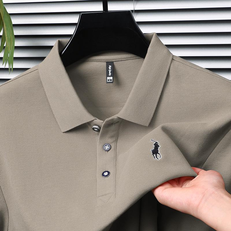 Men's Premium Striped Long-Sleeve Polo Shirt - Pure Cotton, High-End Business Wear