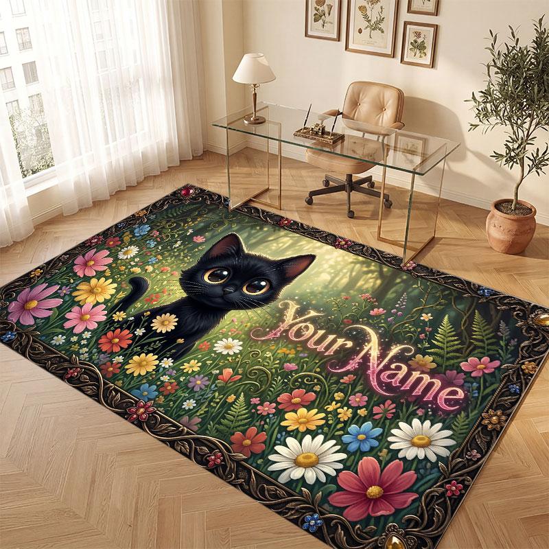 Mushroom Forest Theme Crystal Velvet Floor Rug Personalized Custom Name Text Warm Carpet Home Decoration