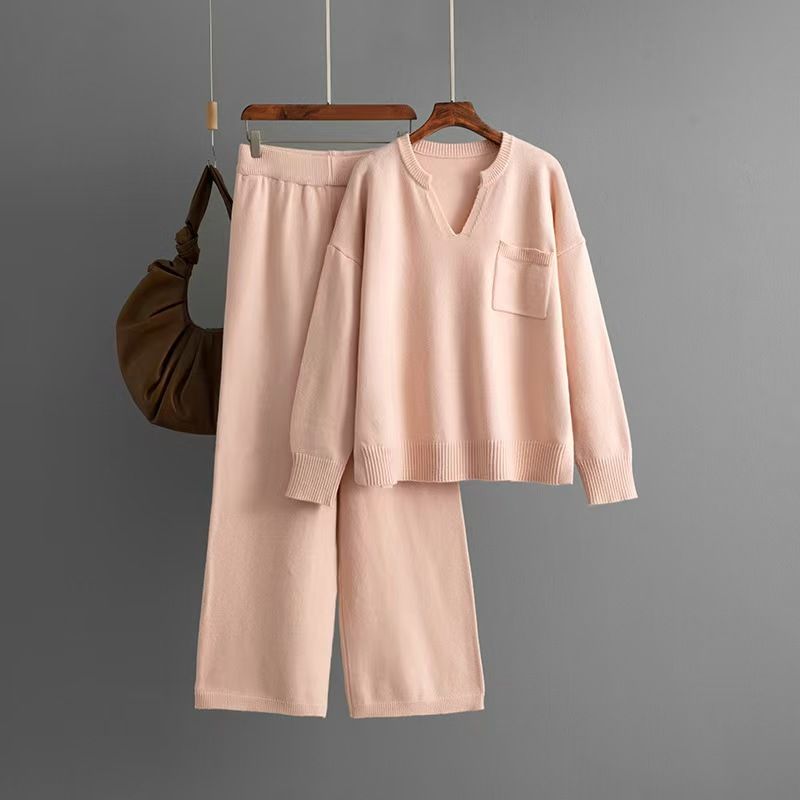 Fashion Wind Fashion Elegant Knitting Sweater Pants Suit Knitted Sweater and Pants Set