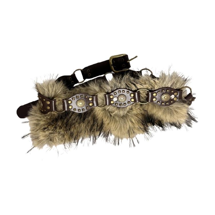 90s Faux Leather Belt Plush Furry Trim Waistband Cowgirl Punk Waist Girdle Creative Waist Ornament Clothing Accessory