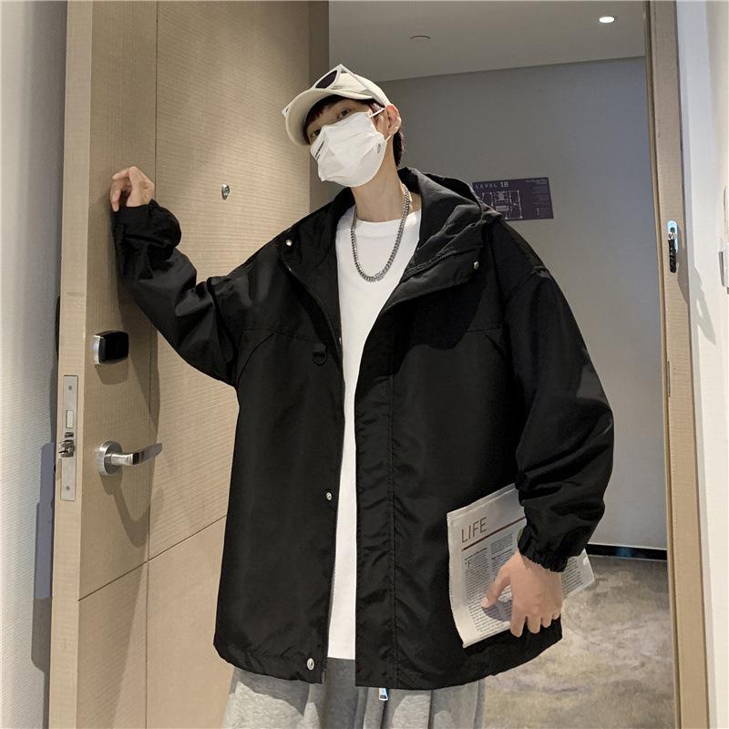 Men's Retro Baseball Jacket: Hooded, Loose-Fit, Casual, Solid Color for Spring/Autumn