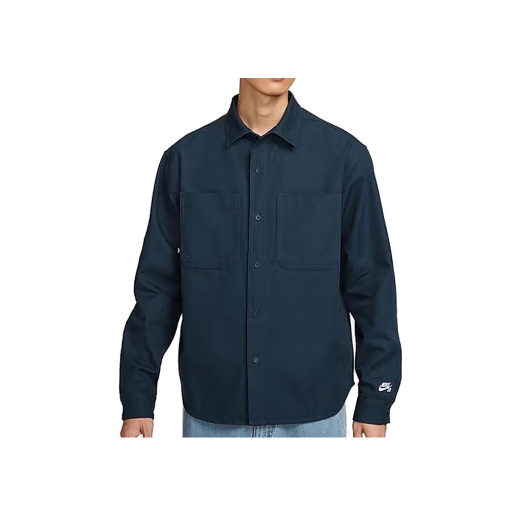 Nike SB Solid Color Fashion Comfortable Outdoor Sports Training Casual Multi-Pocket Long Sleeve Shirt Men shirts Navy-Blue FV7346478