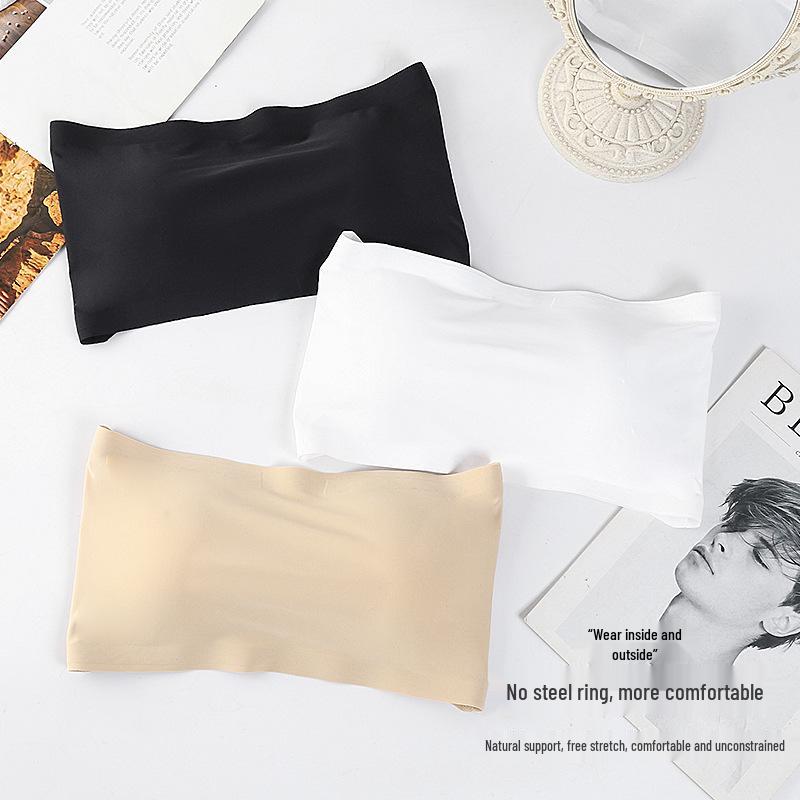 Seamless Strapless Ice Silk Bandeau with Chest Pad for Small Bust Gathering.