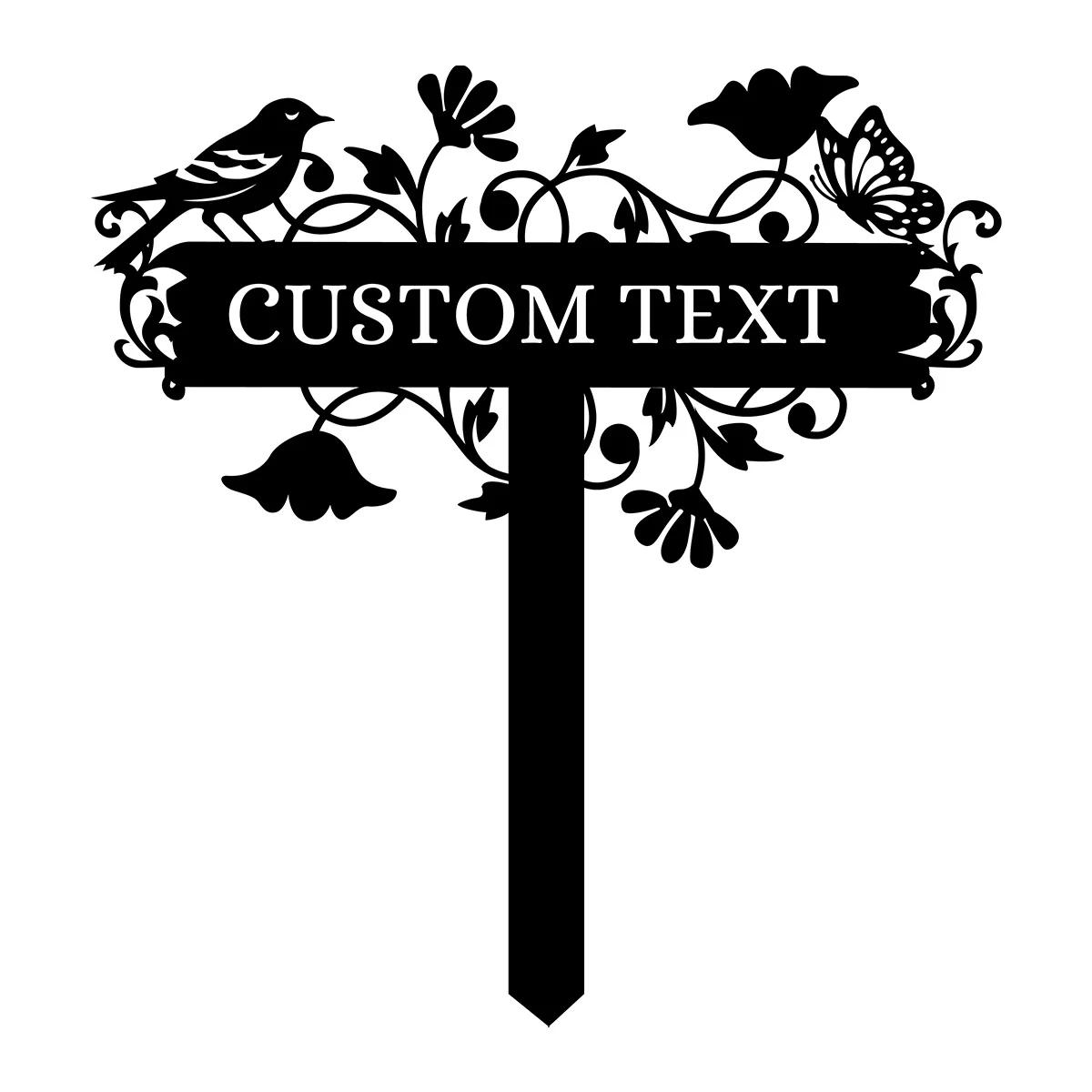 Custom Butterfly Bird Metal Garden Stake, Personalized Yard Art Sign for Outdoor Decor чёрный