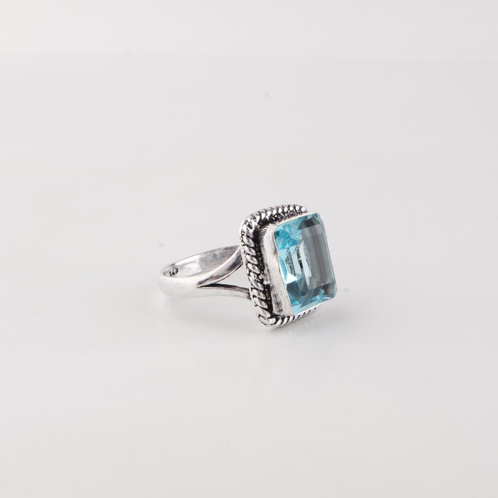 Himmelblauer Topas Edelstein 925 Sterling Silber Handgefertigt Schöner Ring Damen Hochzeits Schmuck Für Braut RR-71-15