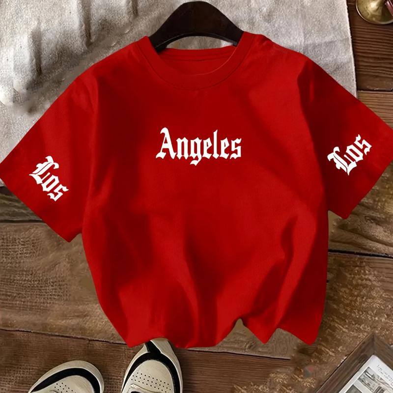 

Summer Children s Round Neck Pure Cotton Short-sleeved LOS ANGEL Summer Children s Casual T-shirt Shirt Girls Fashion Top 150 червоний