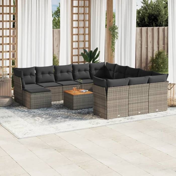 VidaXL Garden Lounge Set with Cushions 13 Pcs, Patio Sofas, Patio Furniture Set, Outdoor Furniture, Grey 3256319