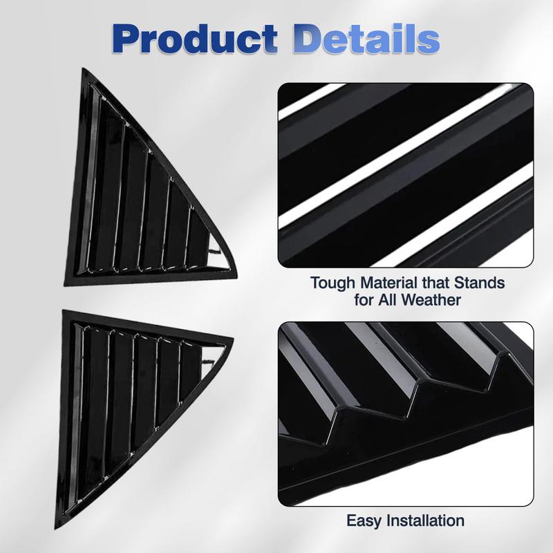 Pair Gloss Black Rear Side Window Trim Spoiler for Chrysler 300C Sedan 2011- Window Shutter Cover Louver Air Vent