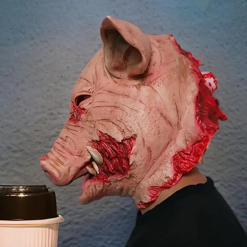 1pc, horror pig head mask, Halloween latex carnival masquerade costume, role play props, bloody pig head butcher horror adult ma