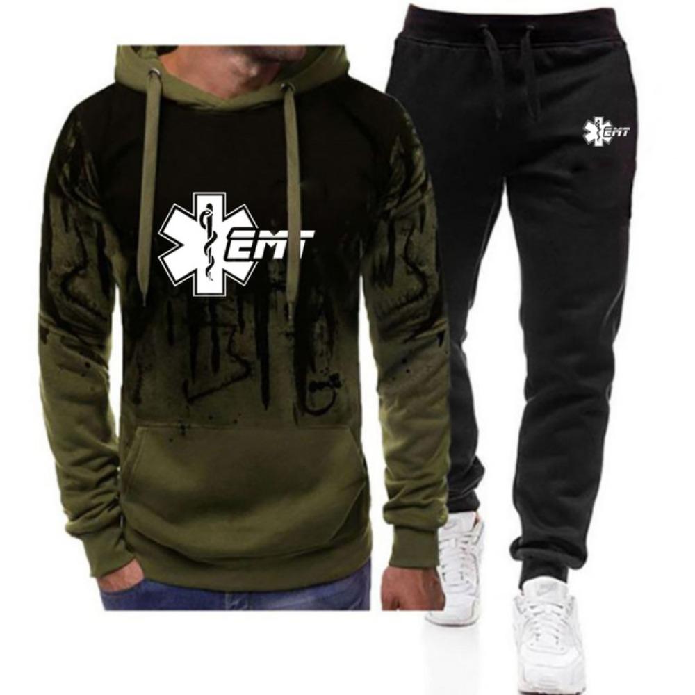 2024 Homme Nouveau Soins Médicaux d'Urgence High Street Sweat à Capuche Dégradé Décontracté Haut de Sport+Pantalon