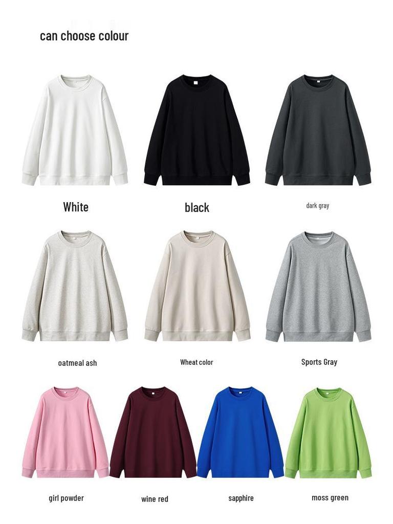 Unisex 430g Heavyweight Round Neck Sweatshirt - Solid Color, Basic Style, High-Quality Cotton Feel