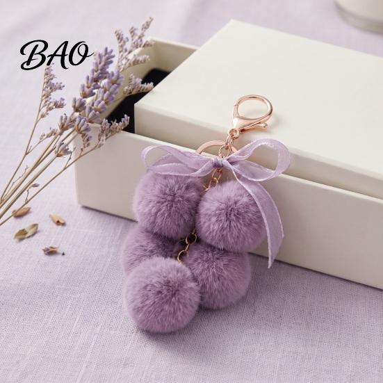 Fruit Bag Charm Plush Grape Keychain for Handbags, Fuzzy Cluster with Bow, Decorative Fluffy Ball Keyring Backpacks and Purses Accessory