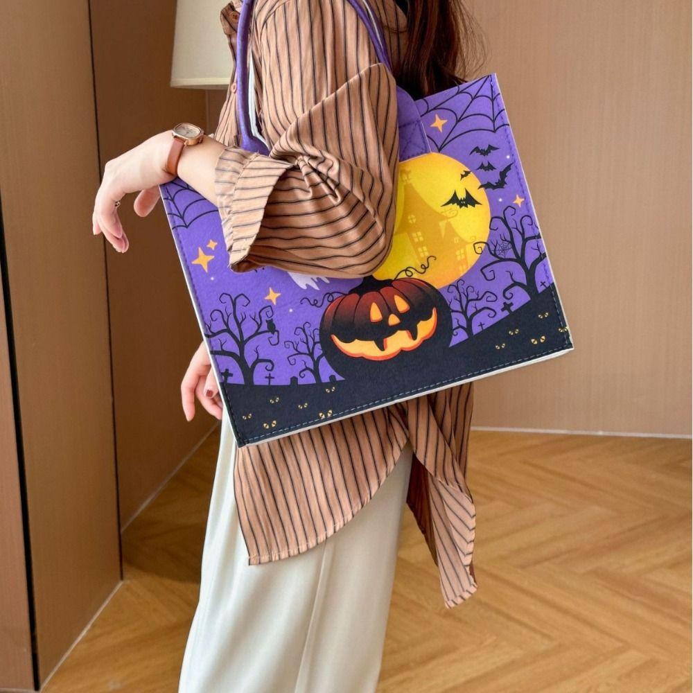 Large Capacity Trick or Treat Bag Fabric Pumpkin Storage Bag Halloween Felt Handbag  Female