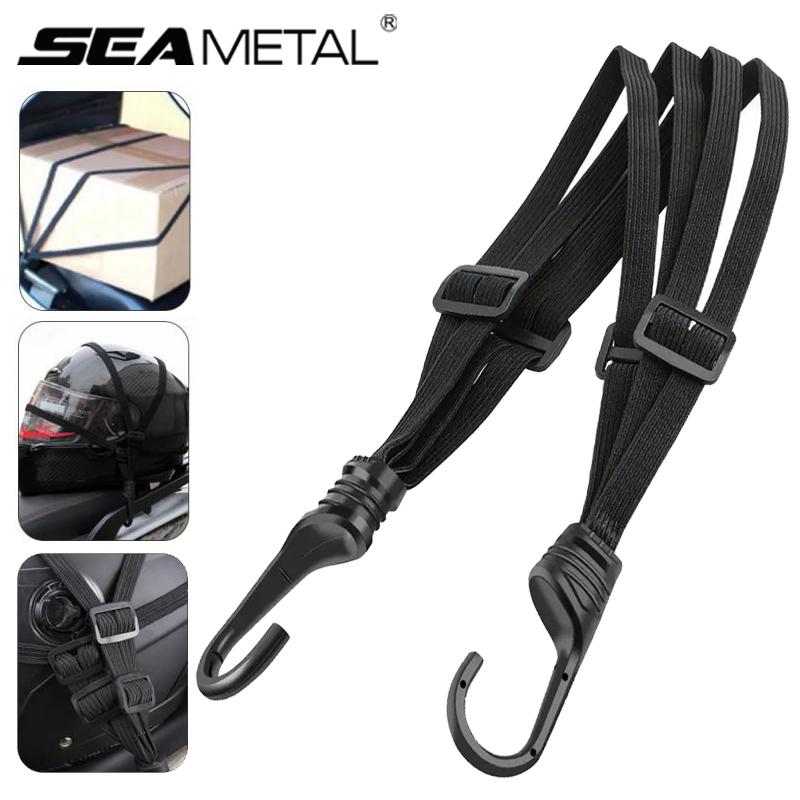 SEAMETAL Universal Elastic Strap with Hooks 4-Claw Motorcycle Luggage Net Helmet Rope Adjustable Cargo Tie Down for Bike Bicycle ATV Moto