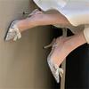 Eilyken 2026 Spring Fashion Pointed Toe Low Heels Crystal Bowknot PVC Transparent Pumps Women Wedding Sandals Prom Party Shoes