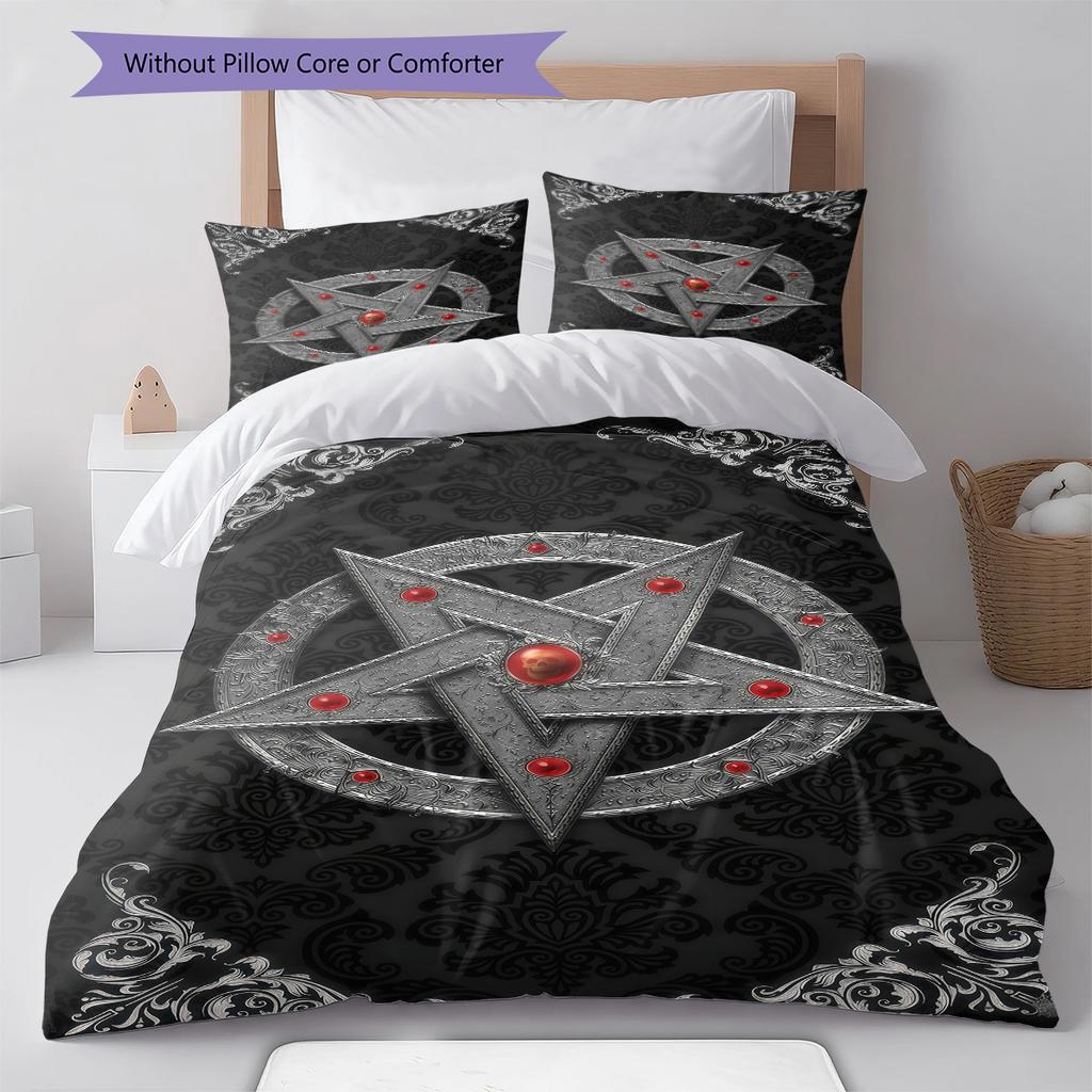 Satan Symbol Pattern Bedding,Quilt Set Quilt Cover Pillowcase Home Birthday Gift (1 * Duvet Cover + 2 * Pillowcase, Without Core)