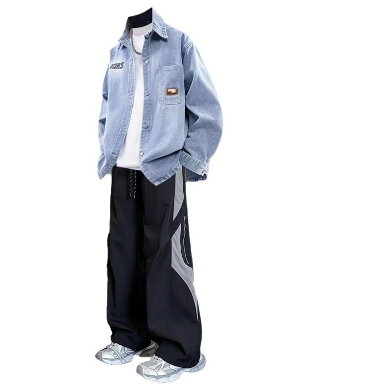 2026 Mens Vintage Denim Jacket Set Streetwear Trendy Slim Fit Casual Outfit