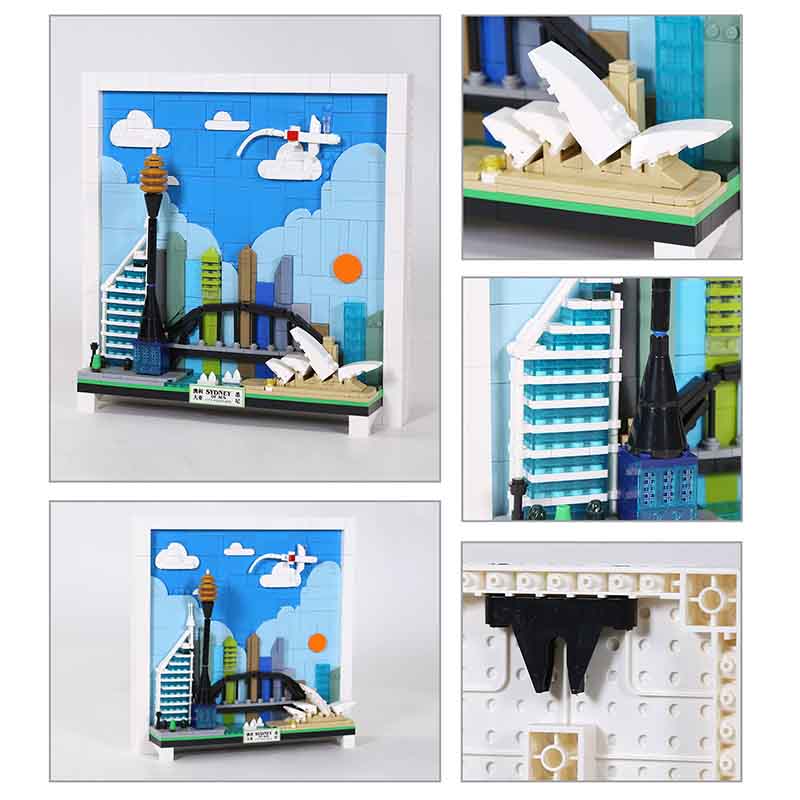Moc 707Pcs Creative City Postcards Sydney Skyline Art Hanging Drawing Diy Blocks Children'S Puzzle Toys Birthday Gifts
