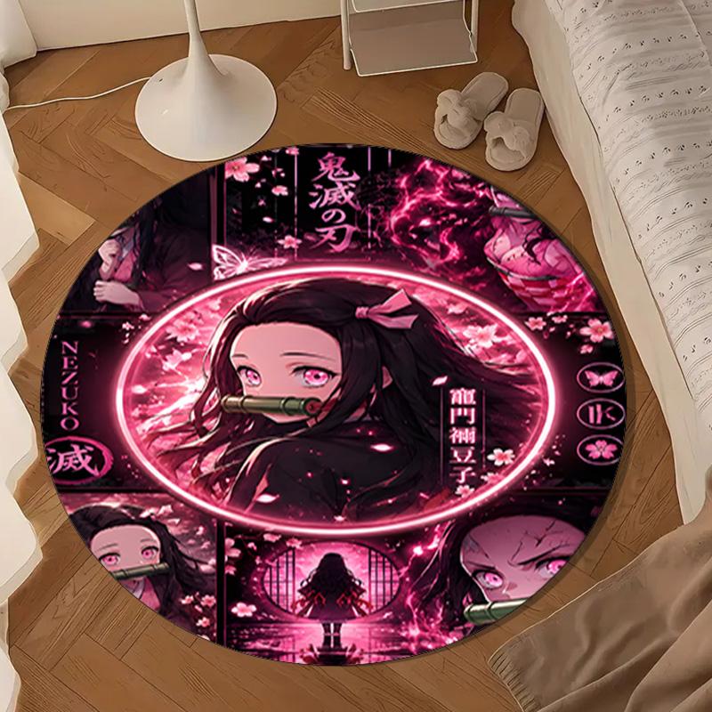 1PC Ghost Slayer's Night Round Rug for Livingroom,Bedroom, Palyroom, Chair Rug, Area Rug, Circle Carpet, Large Size Fan Christmas Gift