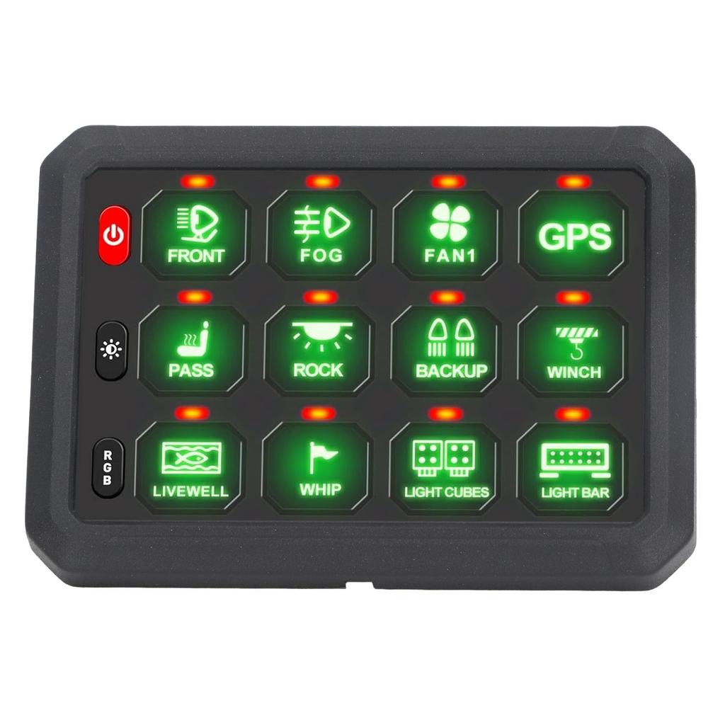 12 Gang Switch Panel Bluetooth RGB Button Circuit Control Relay System with 100A Circuit Breaker DC12‑24V